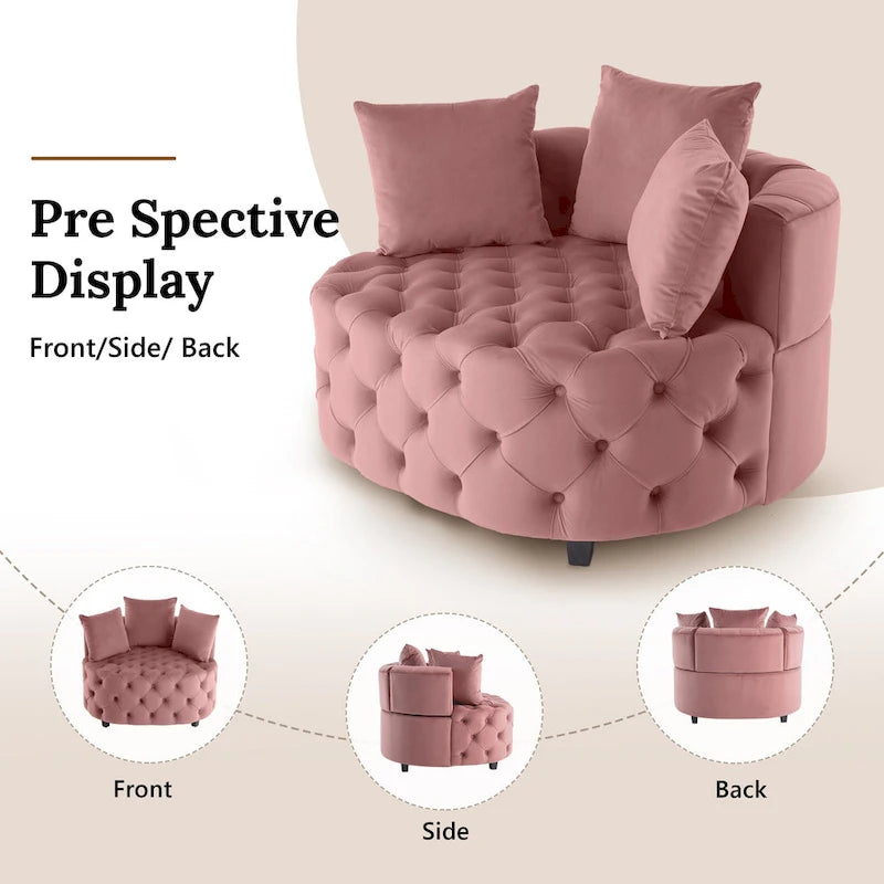 Tufted Round Velvet Accent Chair with Solid Wood Legs Multi-Color