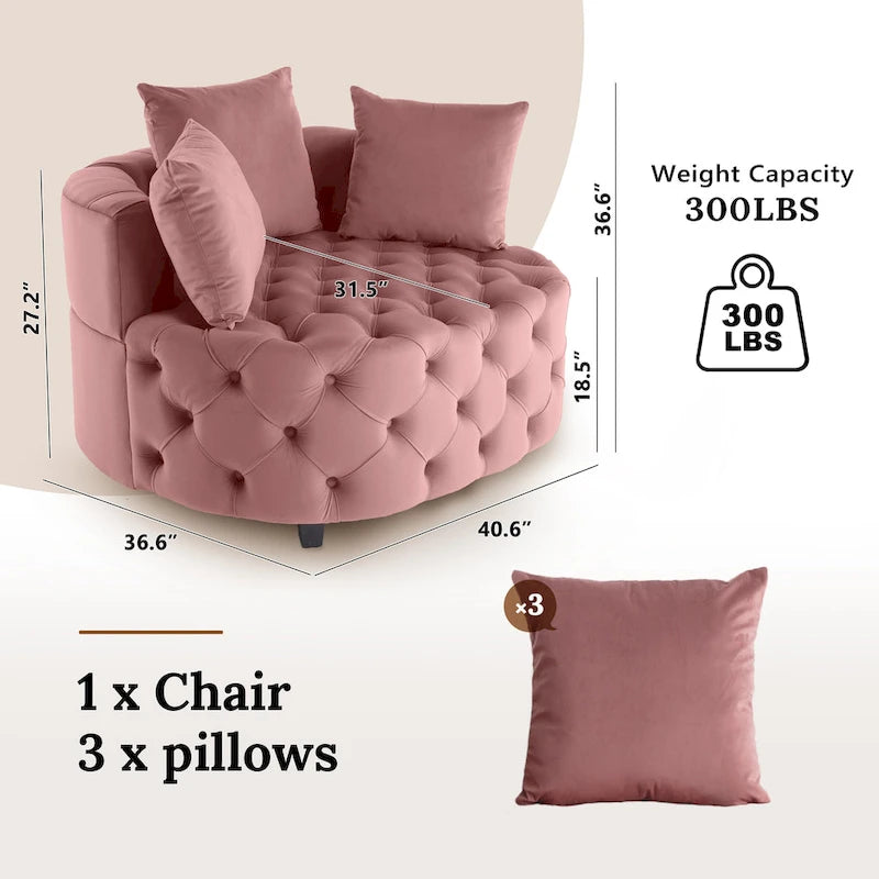 Tufted Round Velvet Accent Chair with Solid Wood Legs Multi-Color