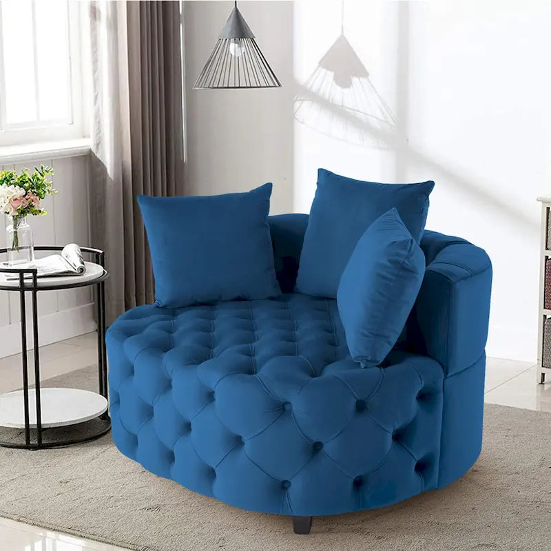 Tufted Round Velvet Accent Chair with Solid Wood Legs Multi-Color