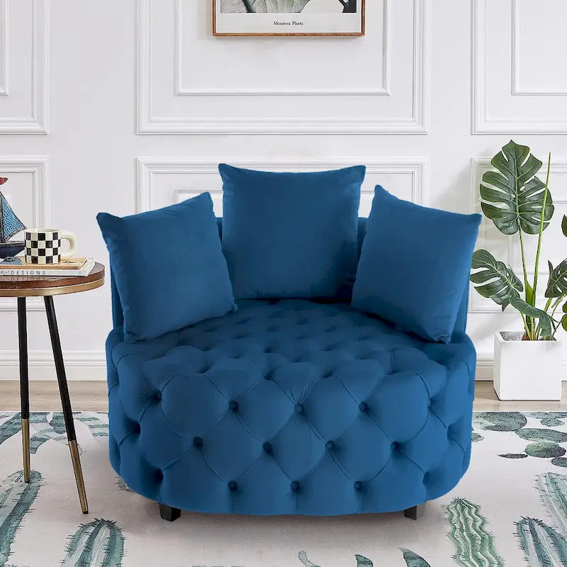 Tufted Round Velvet Accent Chair with Solid Wood Legs Multi-Color