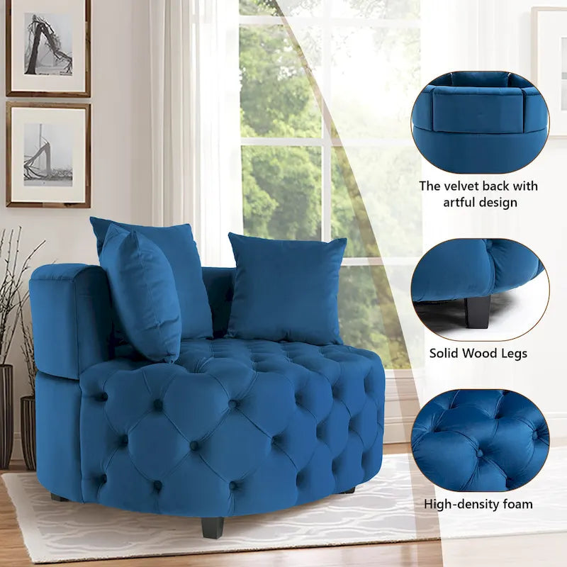 Tufted Round Velvet Accent Chair with Solid Wood Legs Multi-Color