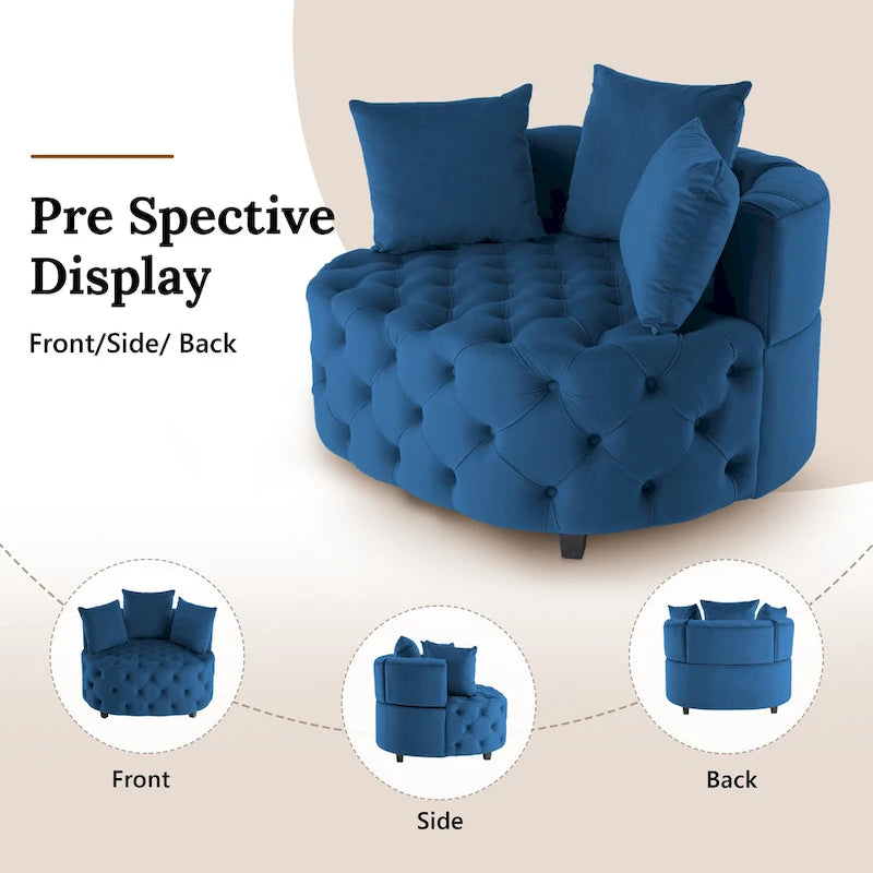 Tufted Round Velvet Accent Chair with Solid Wood Legs Multi-Color