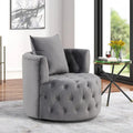 Velvet Swivel Barrel Accent Chair Tufted Round Upholstered Grey Beige