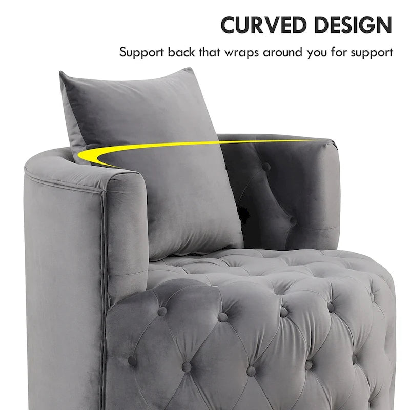 Velvet Swivel Barrel Accent Chair Tufted Round Upholstered Grey Beige