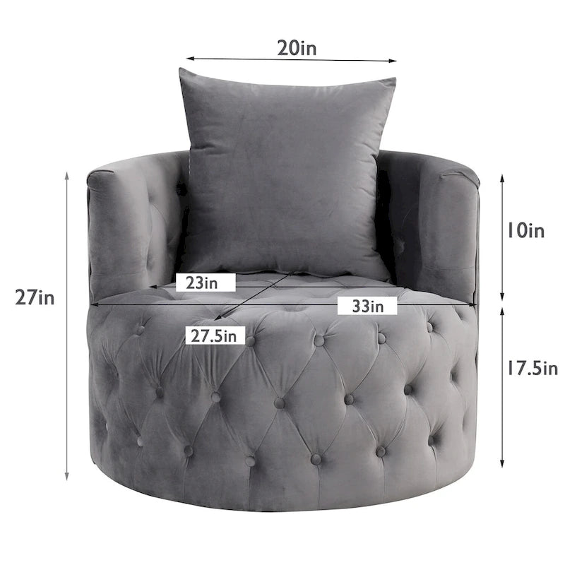 Velvet Swivel Barrel Accent Chair Tufted Round Upholstered Grey Beige