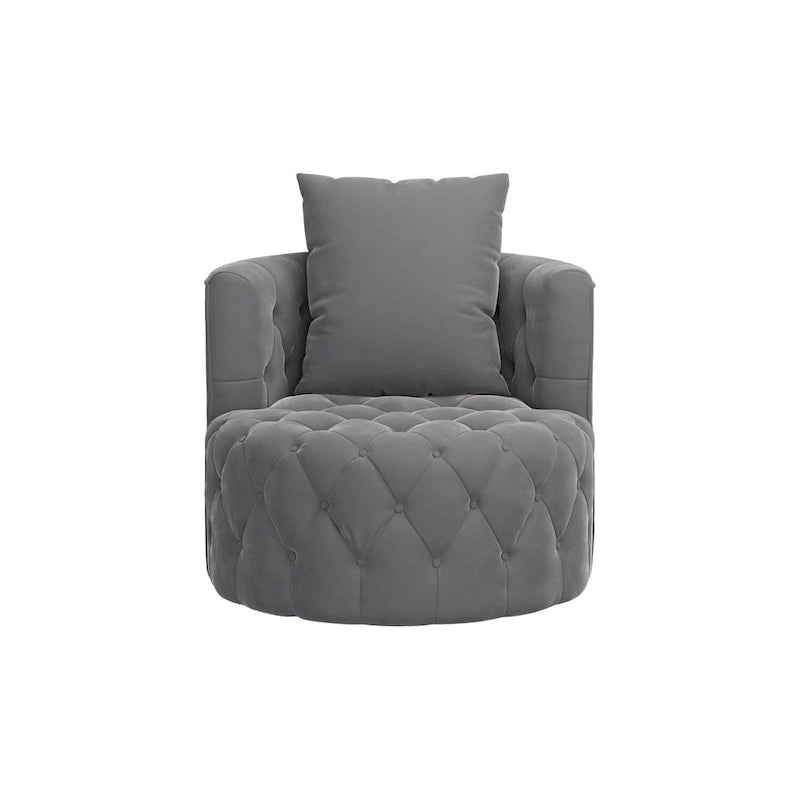 Velvet Swivel Barrel Accent Chair Tufted Round Upholstered Grey Beige