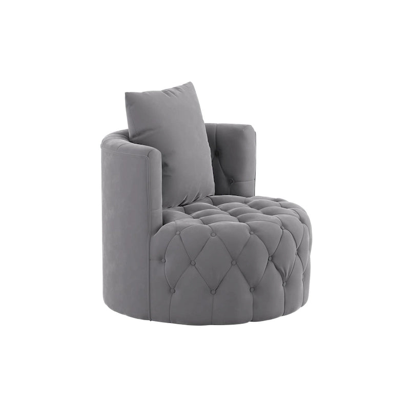 Velvet Swivel Barrel Accent Chair Tufted Round Upholstered Grey Beige
