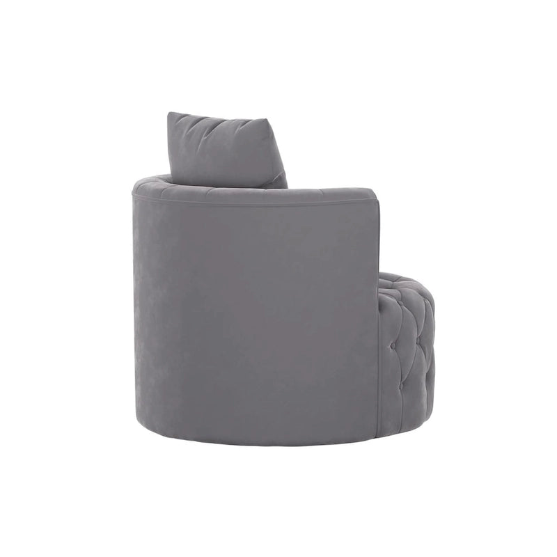 Velvet Swivel Barrel Accent Chair Tufted Round Upholstered Grey Beige