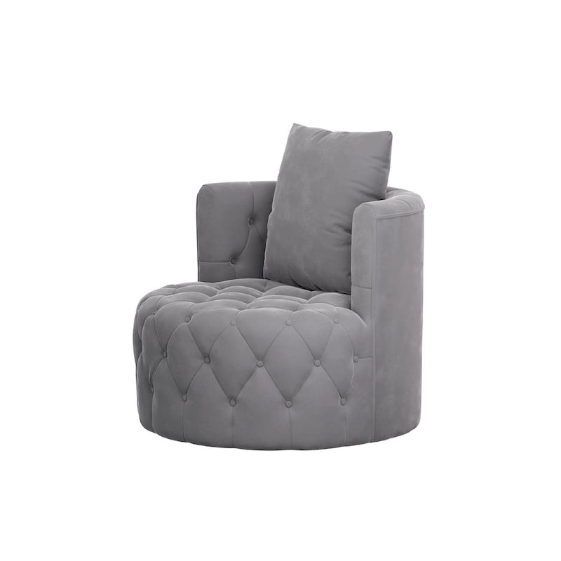 Velvet Swivel Barrel Accent Chair Tufted Round Upholstered Grey Beige