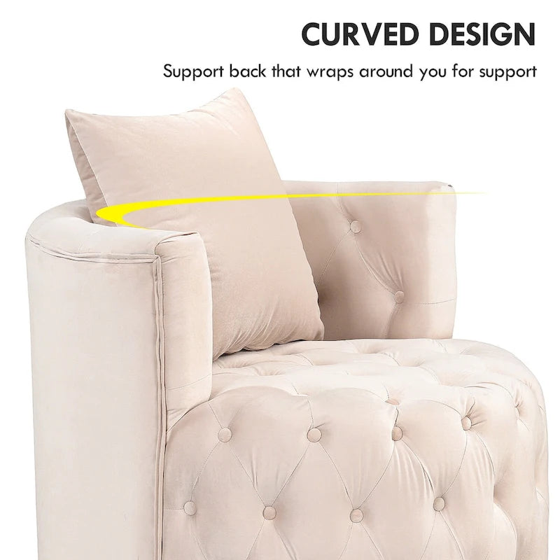 Velvet Swivel Barrel Accent Chair Tufted Round Upholstered Grey Beige