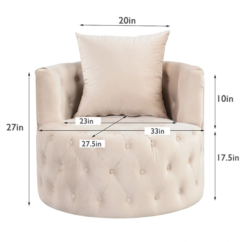 Velvet Swivel Barrel Accent Chair Tufted Round Upholstered Grey Beige