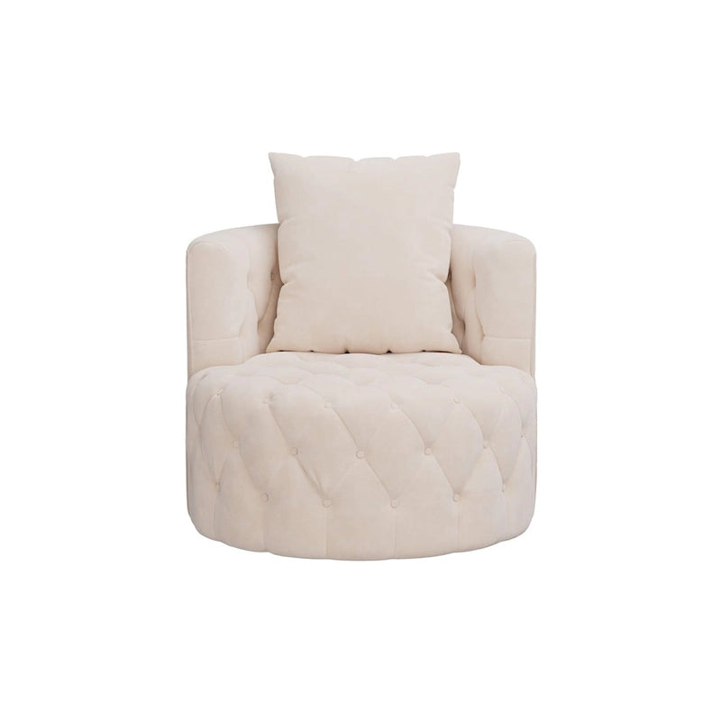 Velvet Swivel Barrel Accent Chair Tufted Round Upholstered Grey Beige