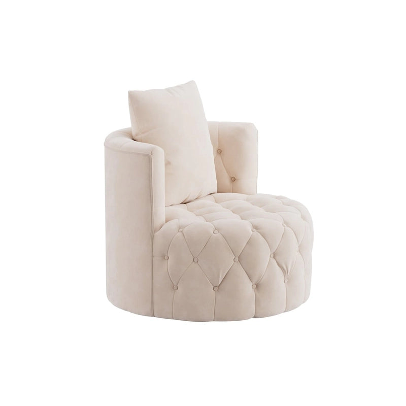 Velvet Swivel Barrel Accent Chair Tufted Round Upholstered Grey Beige