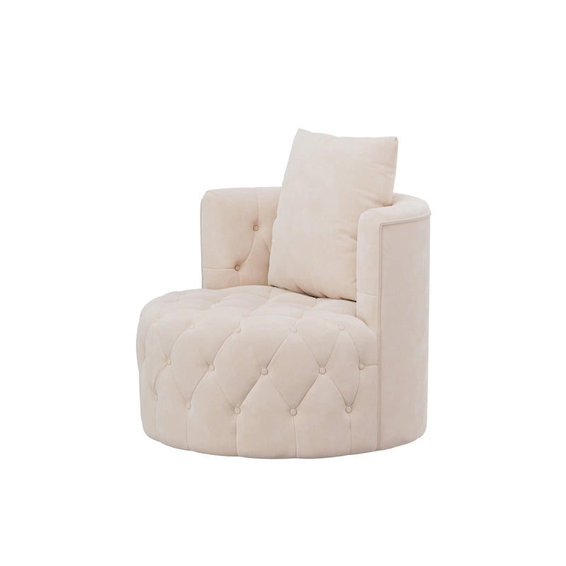 Velvet Swivel Barrel Accent Chair Tufted Round Upholstered Grey Beige