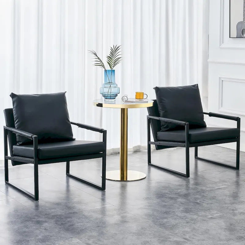 Modern Linen Sling Accent Lounge Chair with Steel Frame Armrest