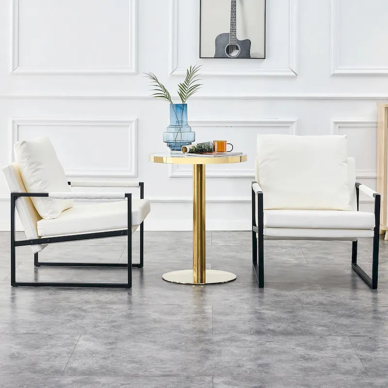 Modern Linen Sling Accent Lounge Chair with Steel Frame Armrest