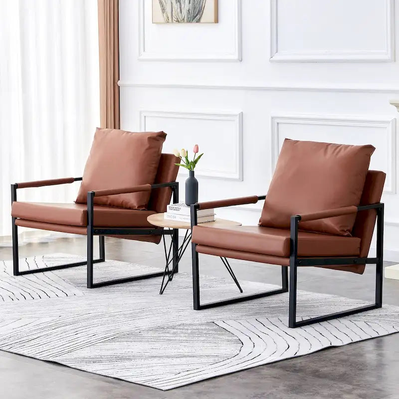 Modern Linen Sling Accent Lounge Chair with Steel Frame Armrest
