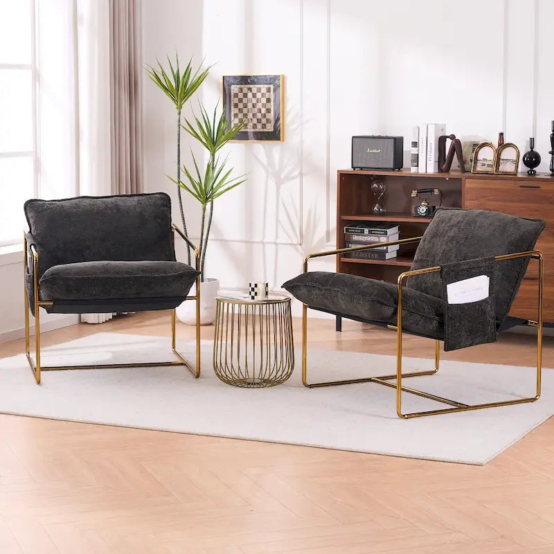 Modern Linen Sling Accent Lounge Chair with Steel Frame Armrest