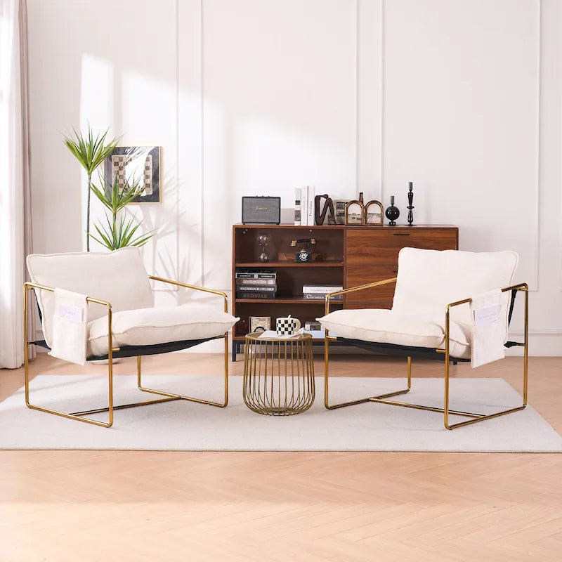 Modern Linen Sling Accent Lounge Chair with Steel Frame Armrest