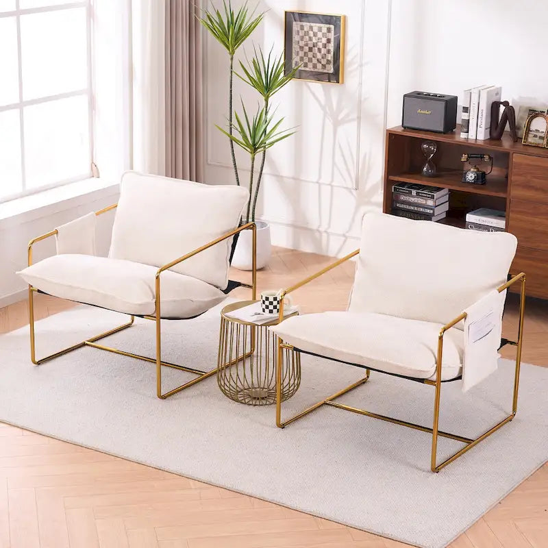 Modern Linen Sling Accent Lounge Chair with Steel Frame Armrest