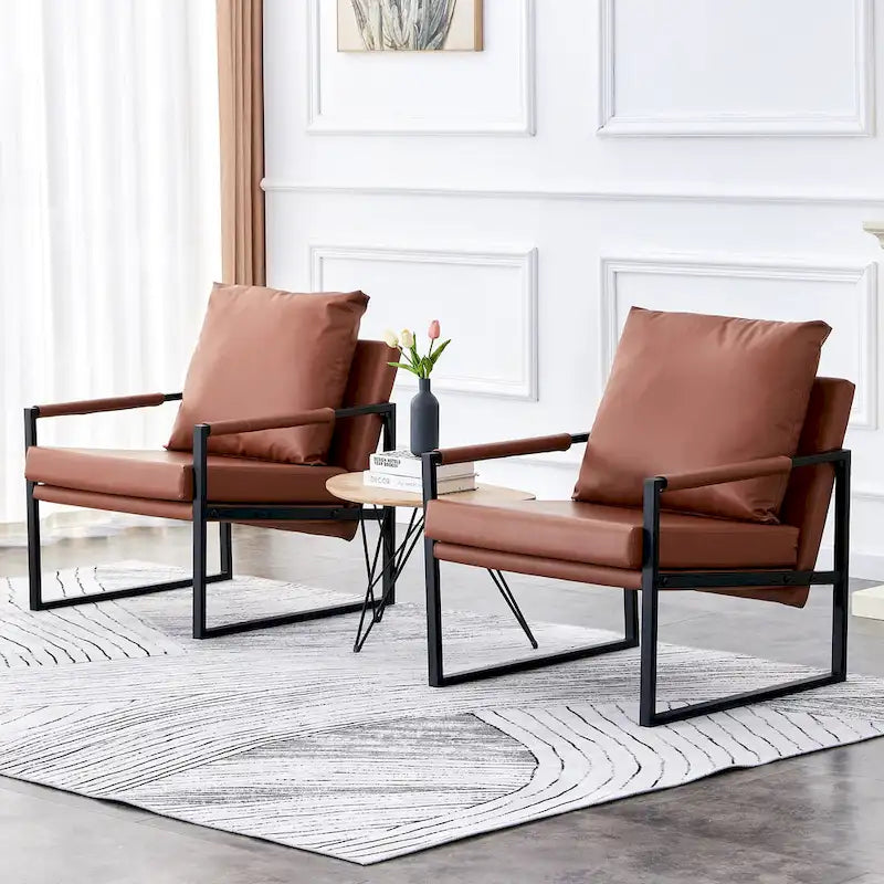 Modern Linen Sling Accent Lounge Chair with Steel Frame Armrest