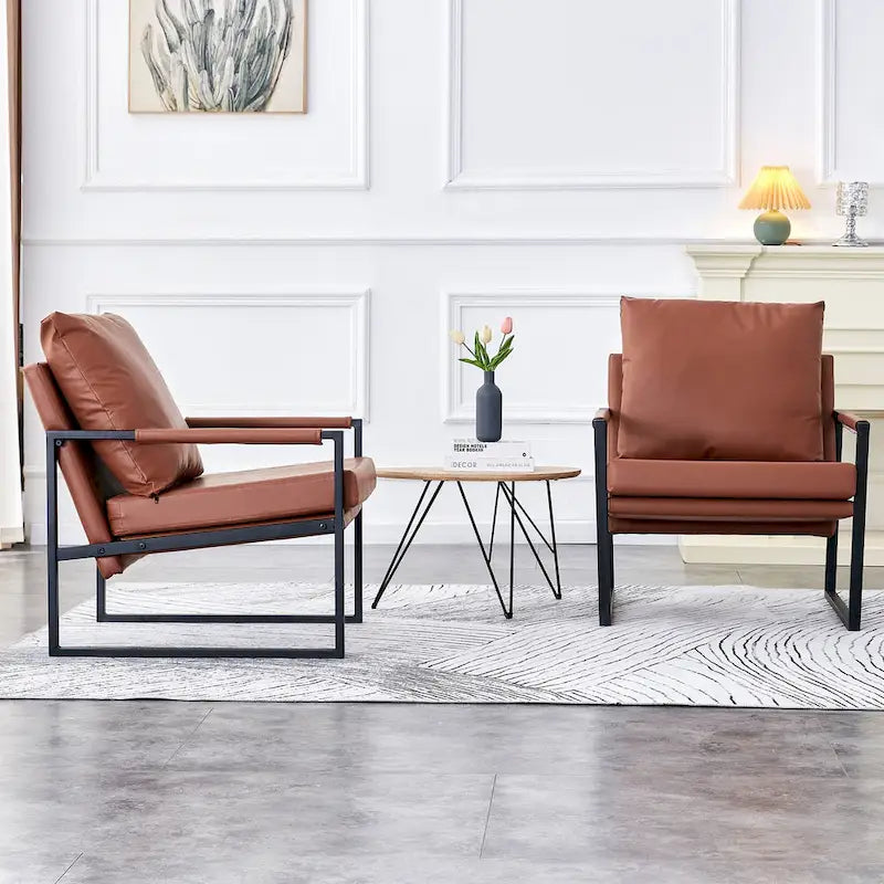 Modern Linen Sling Accent Lounge Chair with Steel Frame Armrest