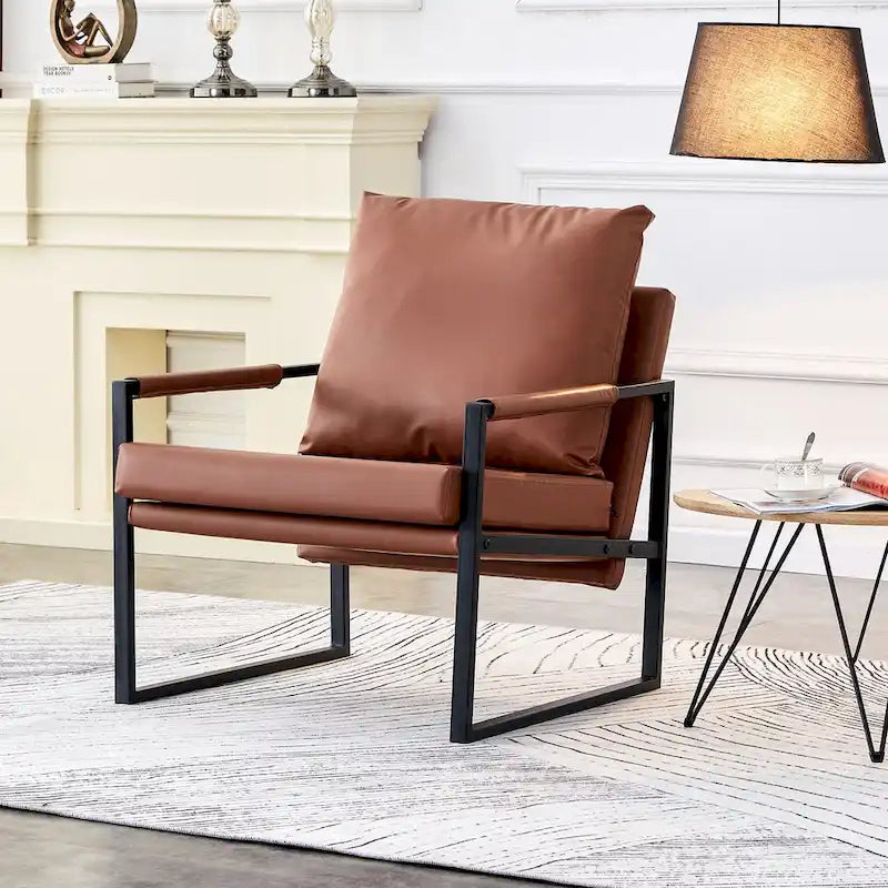 Modern Linen Sling Accent Lounge Chair with Steel Frame Armrest