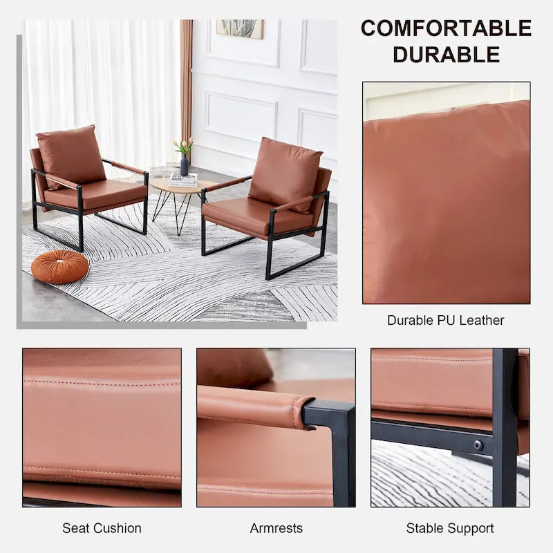 Modern Linen Sling Accent Lounge Chair with Steel Frame Armrest
