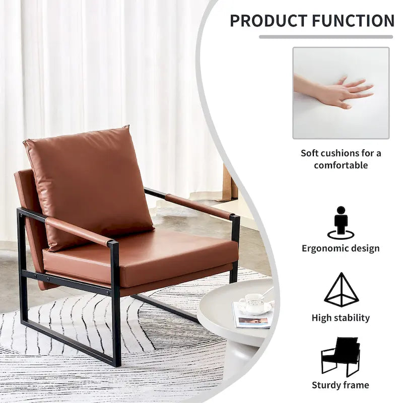 Modern Linen Sling Accent Lounge Chair with Steel Frame Armrest
