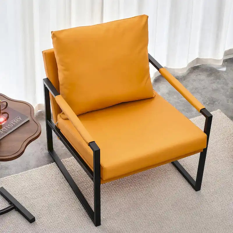 Modern Linen Sling Accent Lounge Chair with Steel Frame Armrest