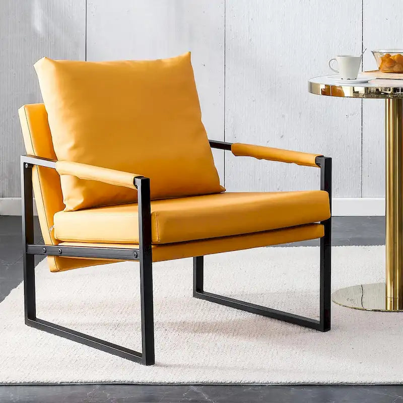 Modern Linen Sling Accent Lounge Chair with Steel Frame Armrest