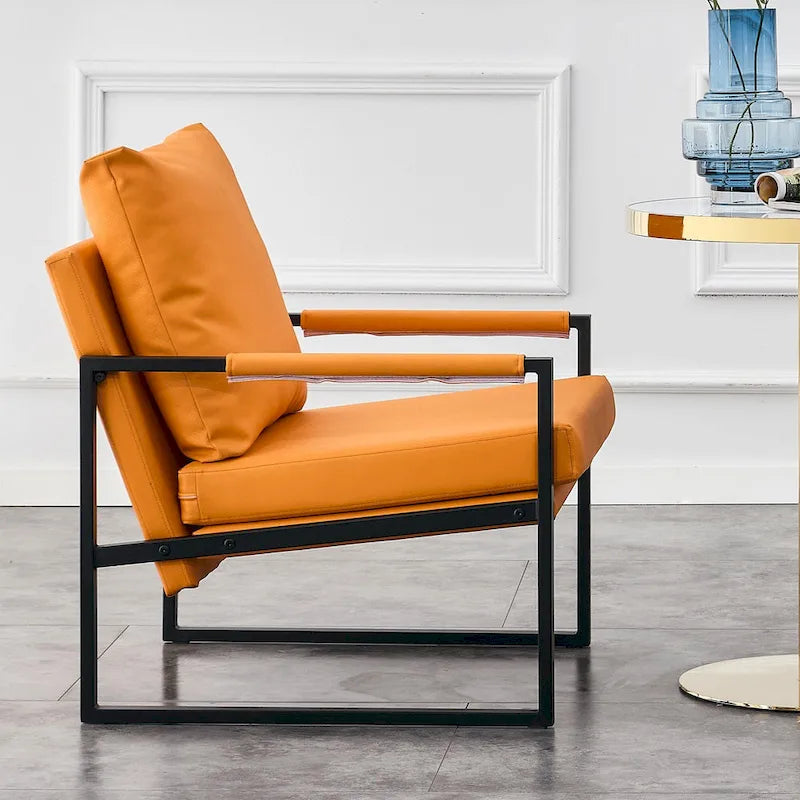 Modern Linen Sling Accent Lounge Chair with Steel Frame Armrest