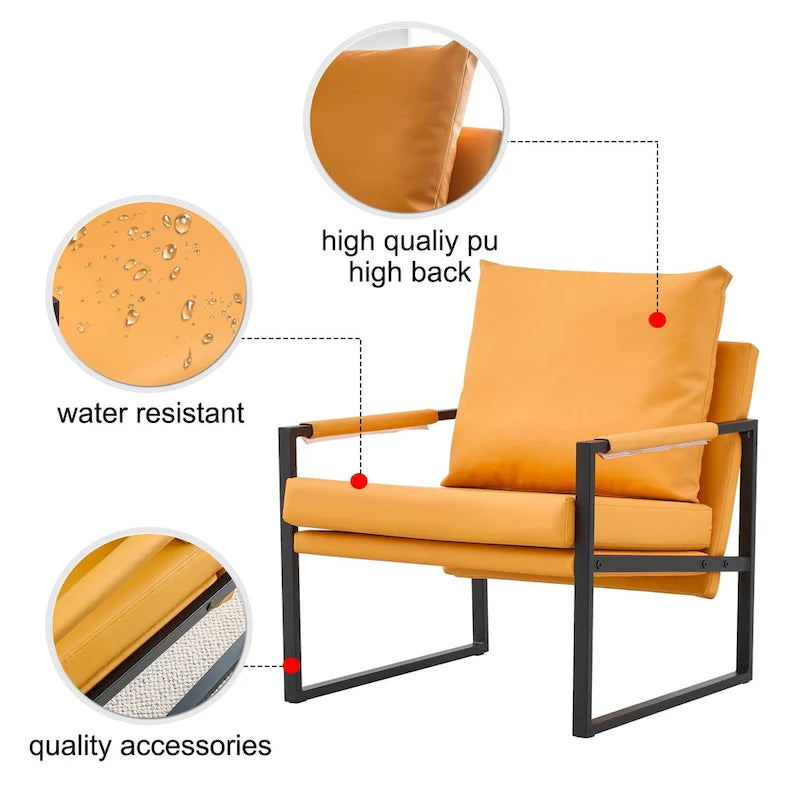 Modern Linen Sling Accent Lounge Chair with Steel Frame Armrest