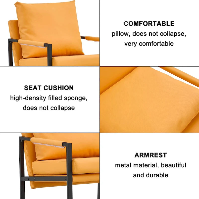 Modern Linen Sling Accent Lounge Chair with Steel Frame Armrest
