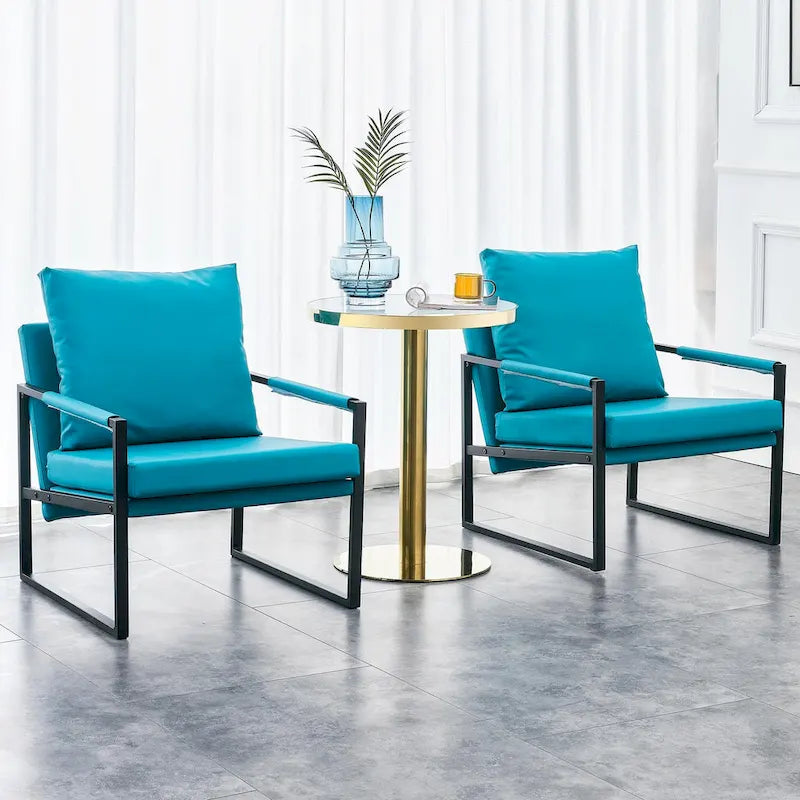 Modern Linen Sling Accent Lounge Chair with Steel Frame Armrest