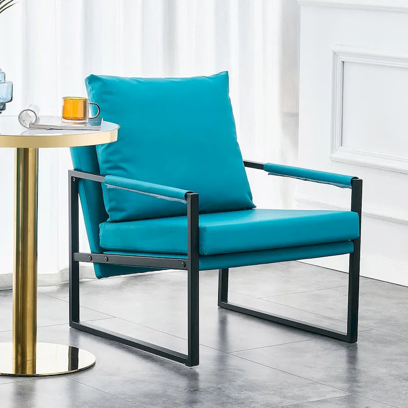 Modern Linen Sling Accent Lounge Chair with Steel Frame Armrest