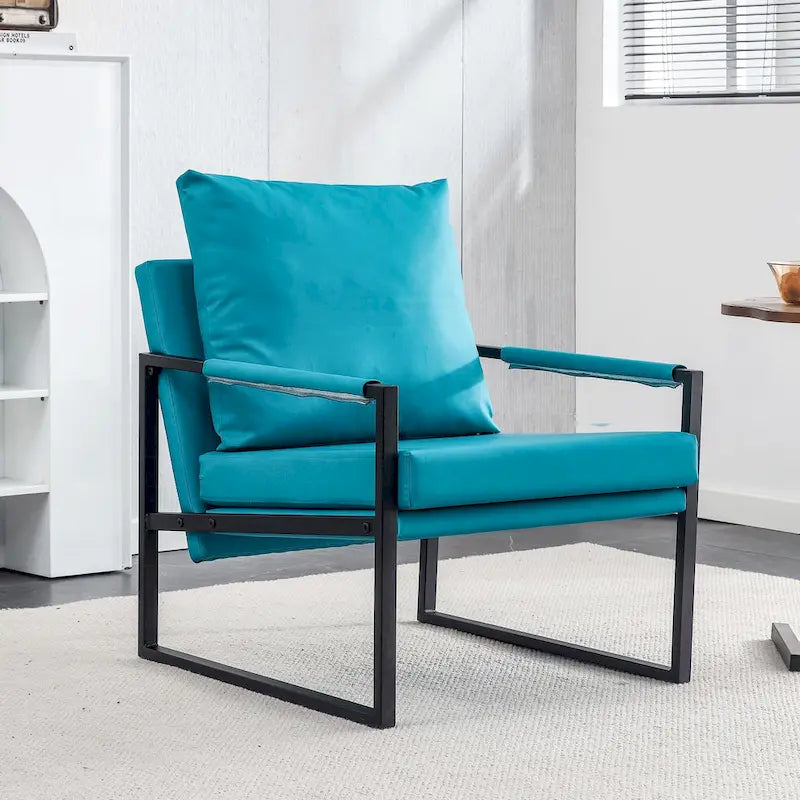 Modern Linen Sling Accent Lounge Chair with Steel Frame Armrest