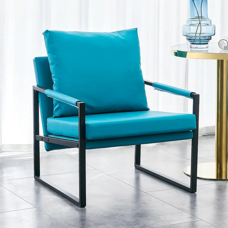 Modern Linen Sling Accent Lounge Chair with Steel Frame Armrest