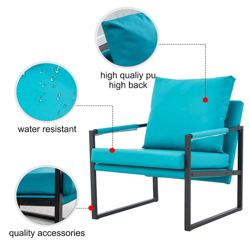 Modern Linen Sling Accent Lounge Chair with Steel Frame Armrest