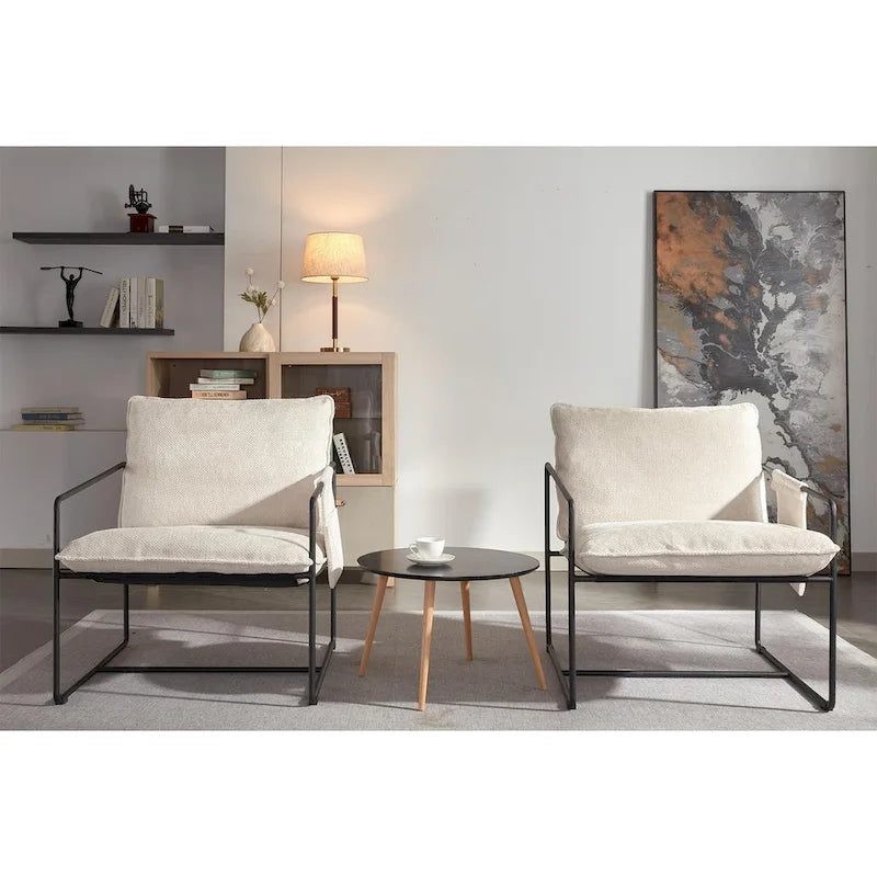Modern Linen Sling Accent Lounge Chair with Steel Frame Armrest