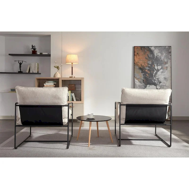 Modern Linen Sling Accent Lounge Chair with Steel Frame Armrest