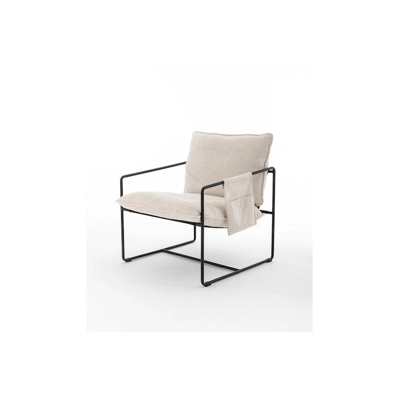 Modern Linen Sling Accent Lounge Chair with Steel Frame Armrest