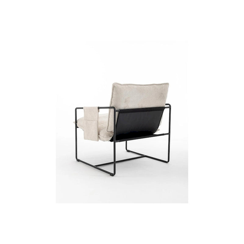 Modern Linen Sling Accent Lounge Chair with Steel Frame Armrest