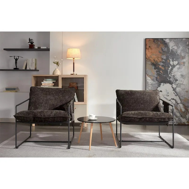 Modern Linen Sling Accent Lounge Chair with Steel Frame Armrest