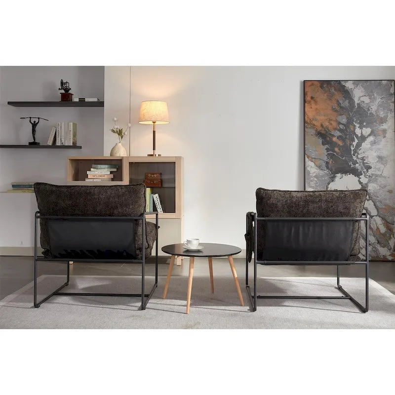 Modern Linen Sling Accent Lounge Chair with Steel Frame Armrest