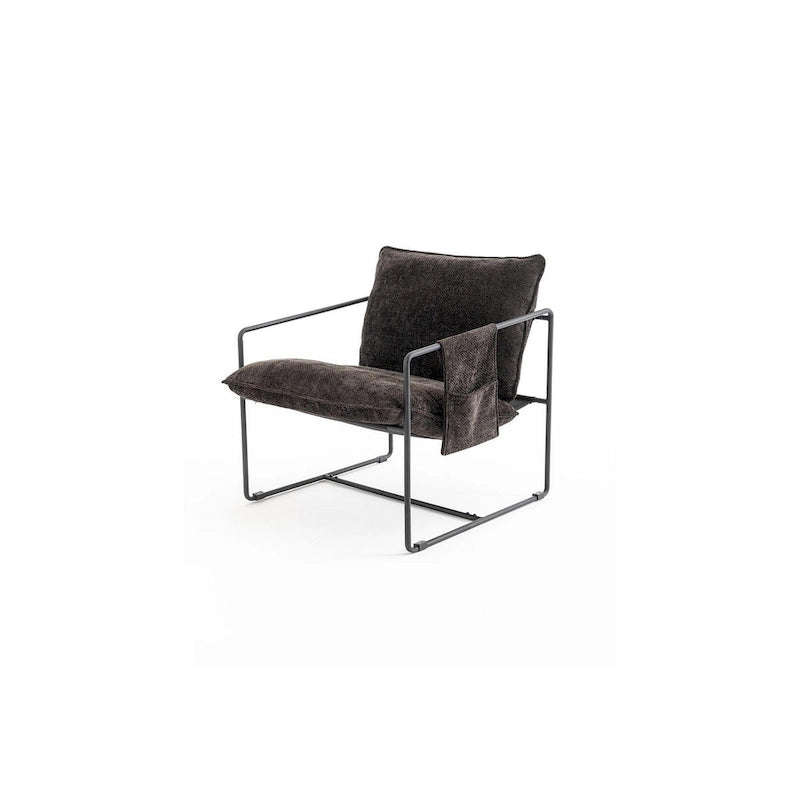 Modern Linen Sling Accent Lounge Chair with Steel Frame Armrest