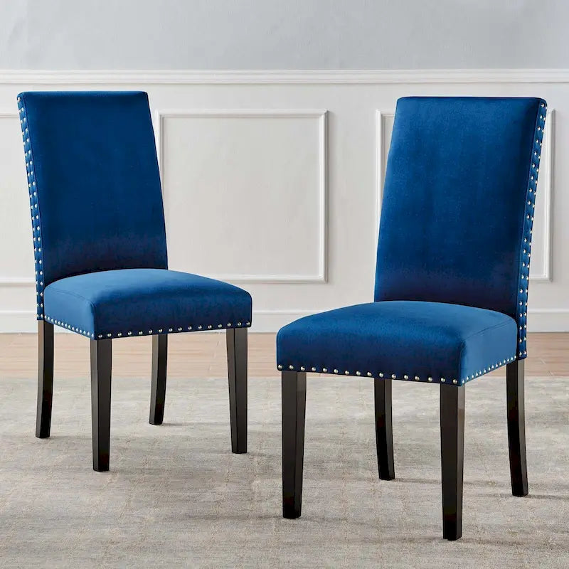 Velvet Nailhead Trim Upholstered Dining Side Chair with Rubberwood Legs