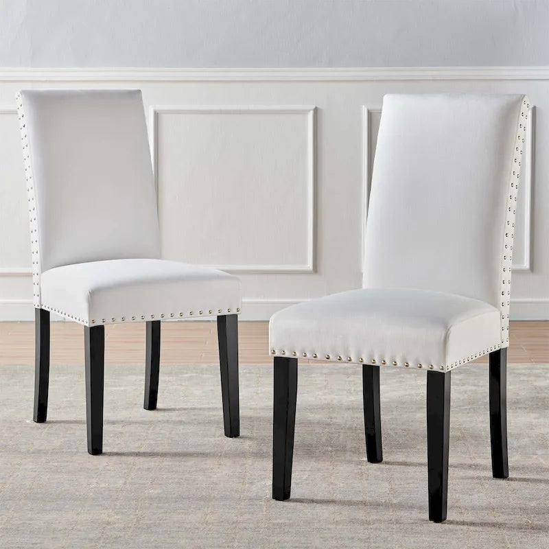 Velvet Nailhead Trim Upholstered Dining Side Chair with Rubberwood Legs