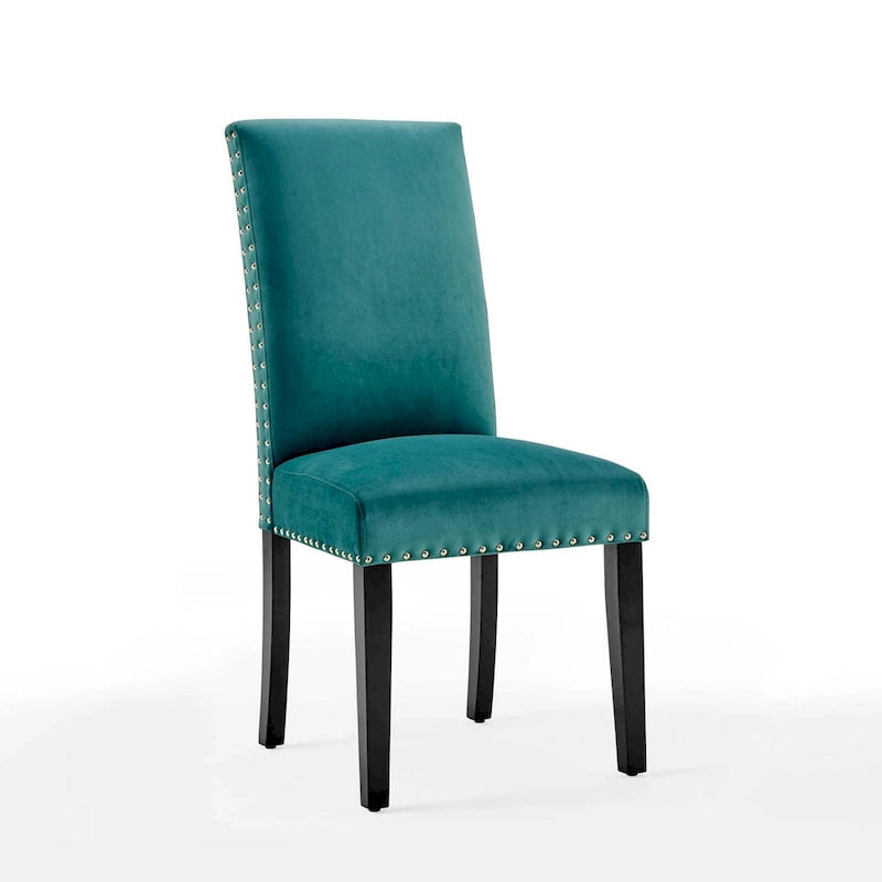 Velvet Nailhead Trim Upholstered Dining Side Chair with Rubberwood Legs