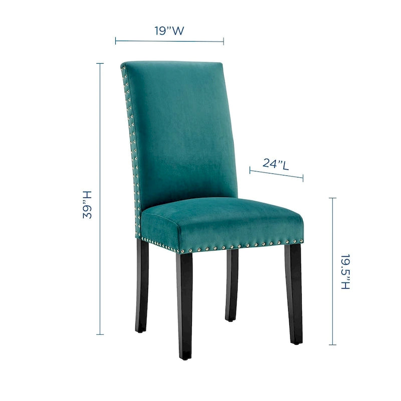 Velvet Nailhead Trim Upholstered Dining Side Chair with Rubberwood Legs